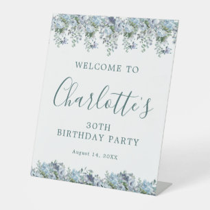 30th Birthday Dusty Blue Floral Welcome Pedestal Sign