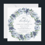 30th Birthday Dusty Blue Flower Wreath Invitation<br><div class="desc">Soft watercolor blue roses and peonies create a pretty springtime wreath to decorate this 30th birthday invitation. The typography adds an elegant aesthetic. This elegant birthday invitation is available in both traditional cardstock and a downloadable version. It is part of the Dusty Blue Floral collection. It lets you choose a...</div>