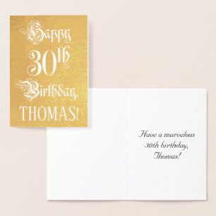 30th Birthday: Elegant, Ornate Script; Custom Name Foil Card