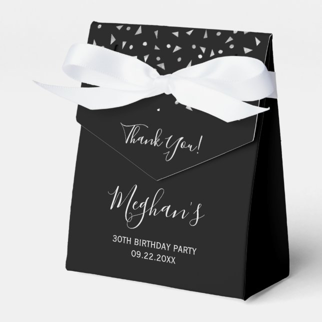 30th Birthday Elegant Silver Confetti Black Favour Box (Front Side)
