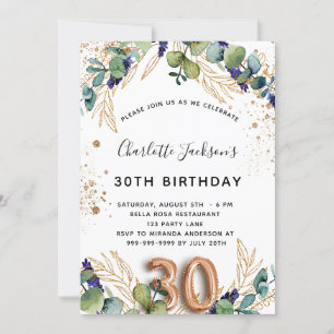 30th birthday eucalyptus greenery glitter elegant invitation