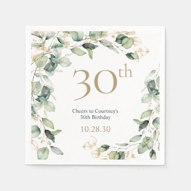 30th Birthday Eucalyptus Napkin (Front)