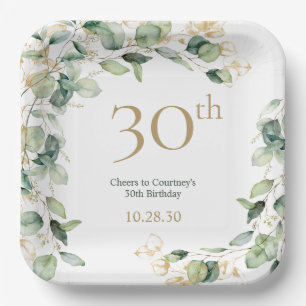 30th Birthday Eucalyptus Paper Plate
