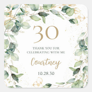 30th Birthday Eucalyptus Thank You Square Sticker