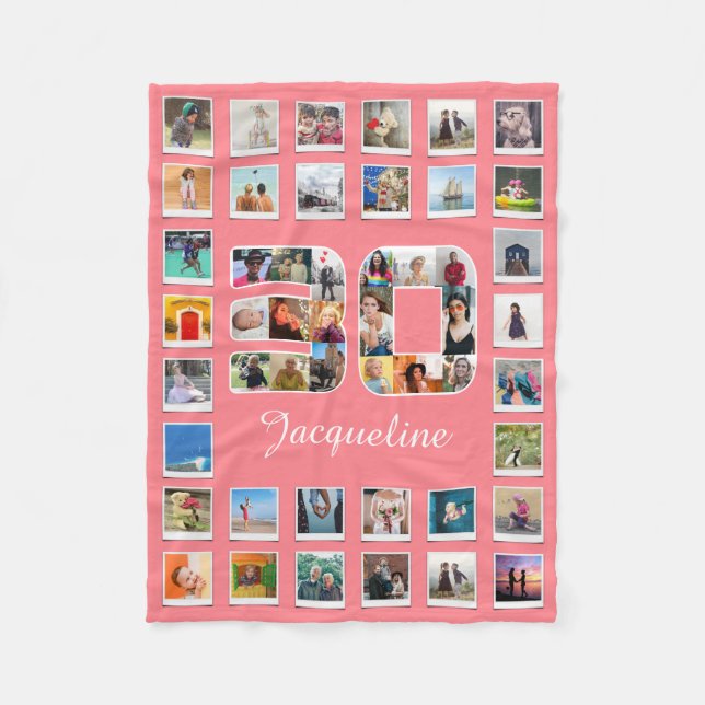 30th Birthday Family Photo Collage 49 Photographs  Fleece Blanket (Front)