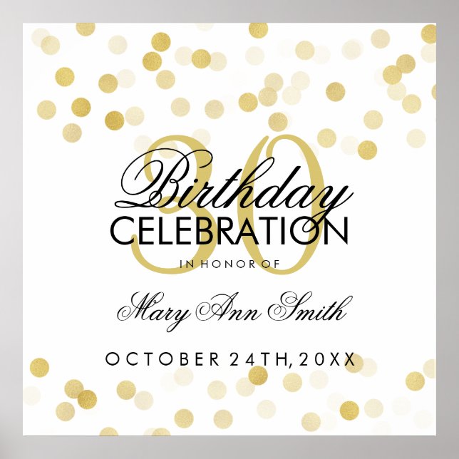 30th Birthday Faux Gold Foil Glitter Lights Poster (Front)