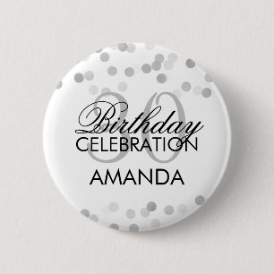30th Birthday Faux Silver Foil Glitter Lights 6 Cm Round Badge