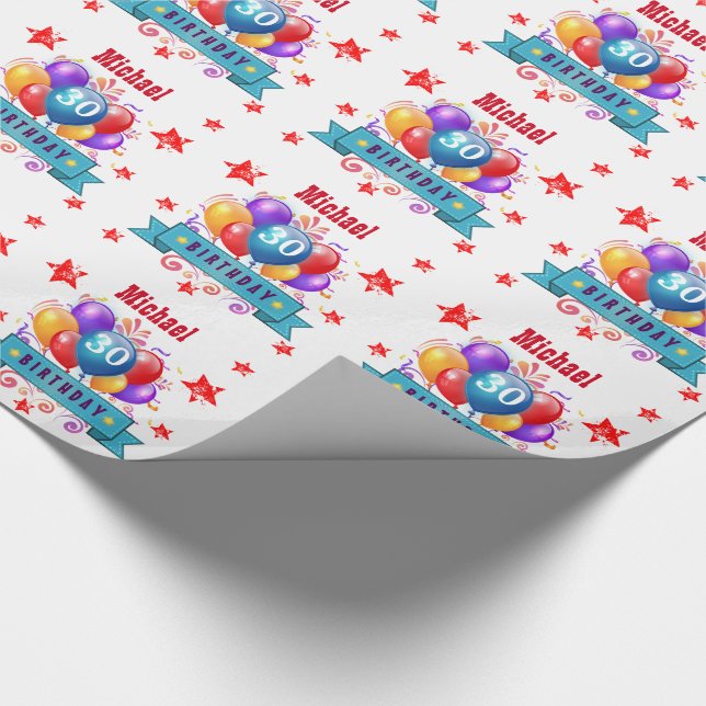 30th Birthday Festive Colourful Balloons C01BZ Wrapping Paper (Corner)