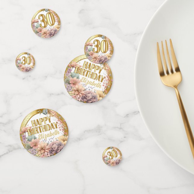 30th Birthday - Floral and Gold Confetti (Group)