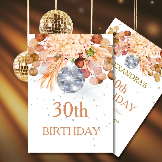 30th Birthday Floral Disco  Invitation (Creator Uploaded)