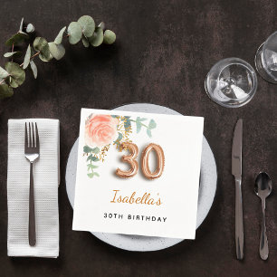30th birthday floral rose gold eucalyptus monogram napkin