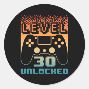30th Birthday For Men Level 30 Unlocked Gamer 30 Y Classic Round Sticker