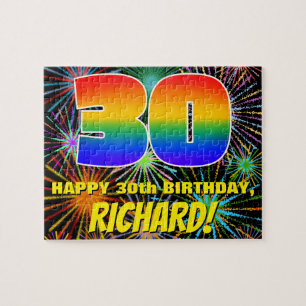 30th Birthday: Fun, Colorful Celebratory Fireworks Jigsaw Puzzle