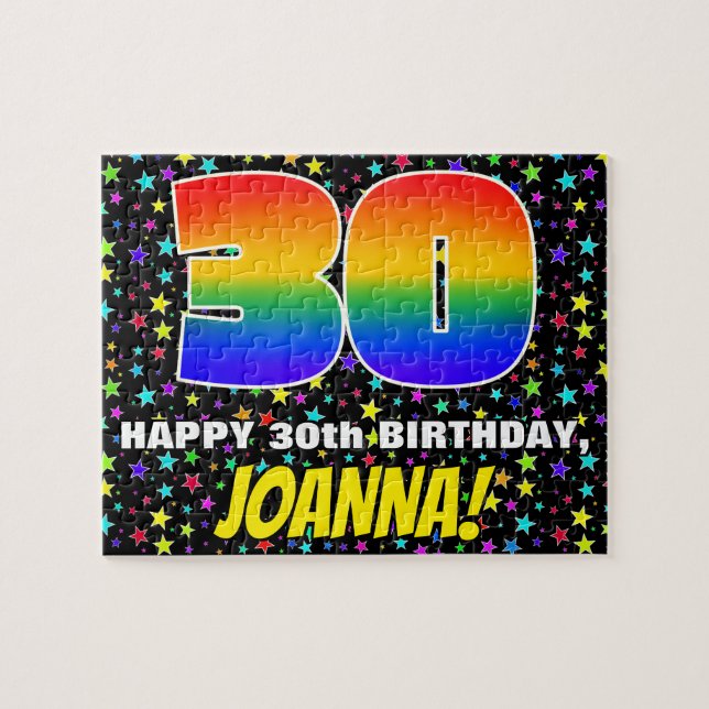 30th Birthday — Fun, Colourful Star Field Pattern Jigsaw Puzzle (Horizontal)