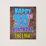 30th Birthday ~ Fun, Urban Graffiti Inspired Look Jigsaw Puzzle<br><div class="desc">This fun birthday-themed puzzle design features the message “HAPPY 30TH BIRTHDAY, ” having a colourful, vibrant, graffiti-inspired appearance, along with an editable recipient name. The background features a pattern inspired by the look of a brick wall. A fun, customisable birthday puzzle like this might be a fun way to deliver...</div>