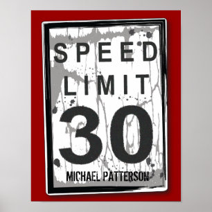 30th Birthday Funny Grungy Speed Limit Sign Poster