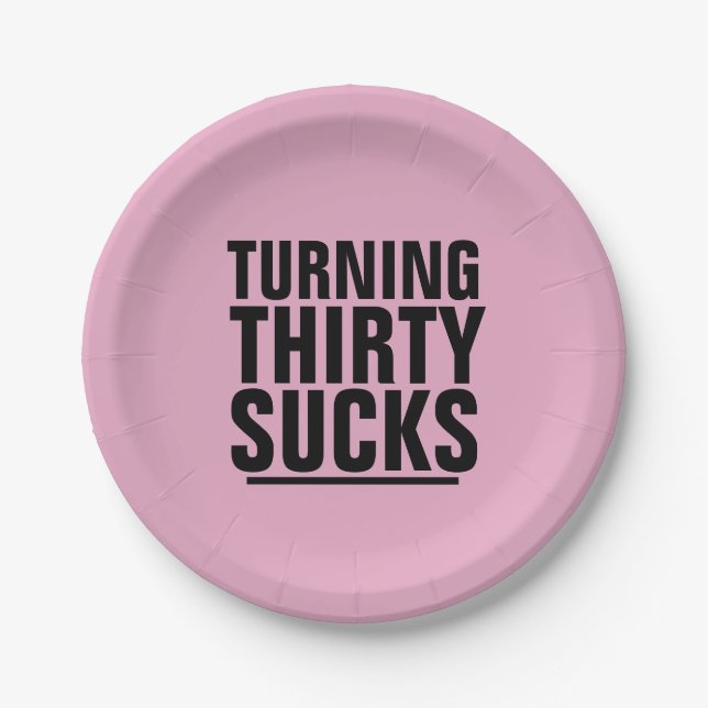 30TH BIRTHDAY FUNNY PAPER PLATES - SUCKS (Front)