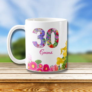 30th Birthday Gift for Co-Worker – Floral 30 Years Coffee Mug