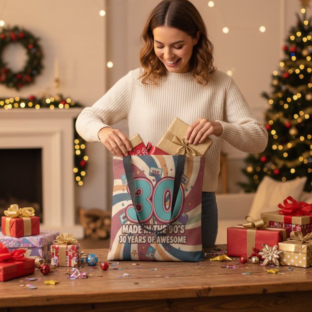 30th Birthday Gift Retro 90s Awesome 30 Years Tote Bag (Creator Uploaded)