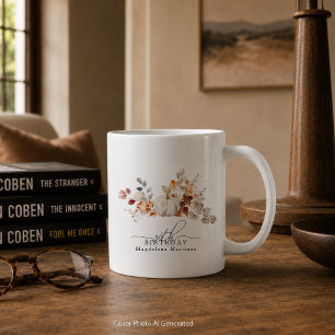 30th Birthday Gift White Pumpkin Fall Flowers Coffee Mug