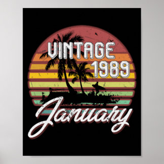 30th Birthday Gifts Retro Vintage January 1989 Poster