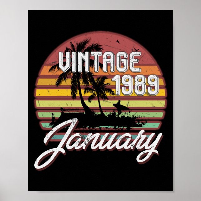 30th Birthday Gifts Retro Vintage January 1989 Poster (Front)