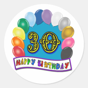 30th Birthday Gifts with Assorted Balloons Design Classic Round Sticker