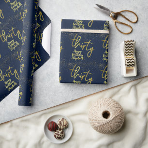 30th Birthday Glamourous Navy Gold Wrapping Paper