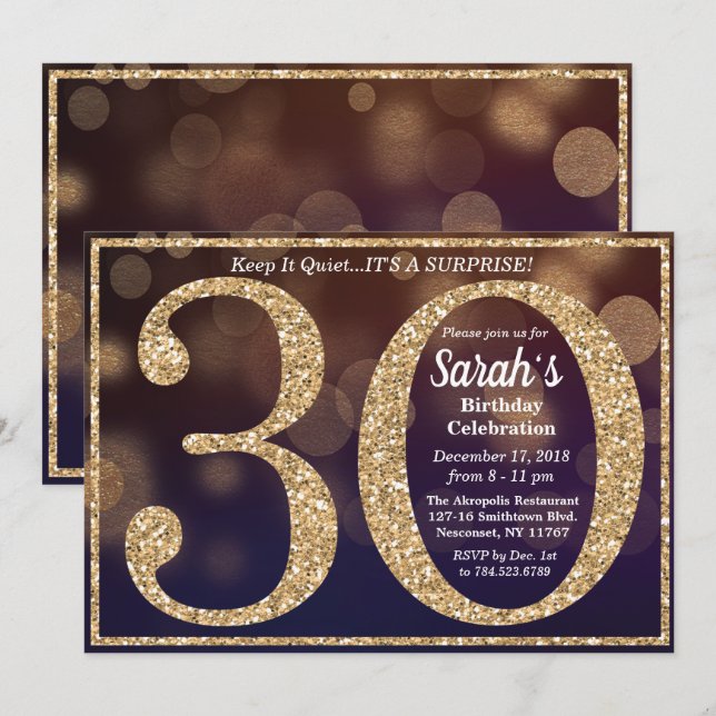 30th Birthday Glitter Milestone Invitation (Front/Back)