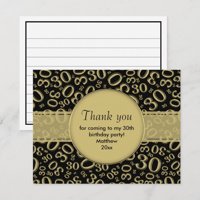 30th Birthday: Gold/Black Random Number Pattern (Front/Back)
