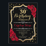 30th Birthday - Gold Black Red Roses Invitation<br><div class="desc">30th birthday celebration invitation.
Elegant black design with faux glitter gold and red roses. Perfect for an elegant birthday party. Can be customized into any age.</div>