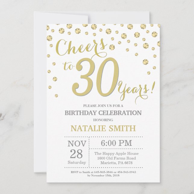 30th Birthday Gold Glitter Diamond Invitation (Front)