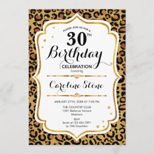 30th Birthday - Gold Leopard Print Invitation