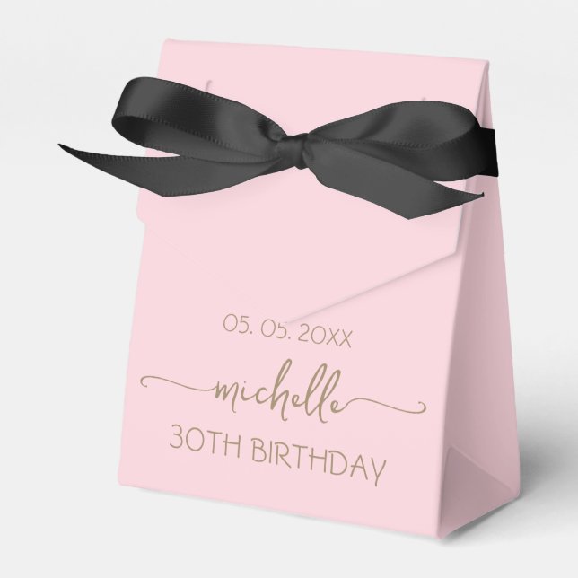 30th Birthday Gold Monogram Name Script Blush Pink Favour Box (Front Side)