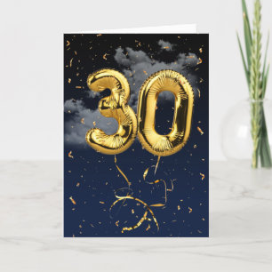 30th Birthday Gold Mylar Balloon and Confetti Card