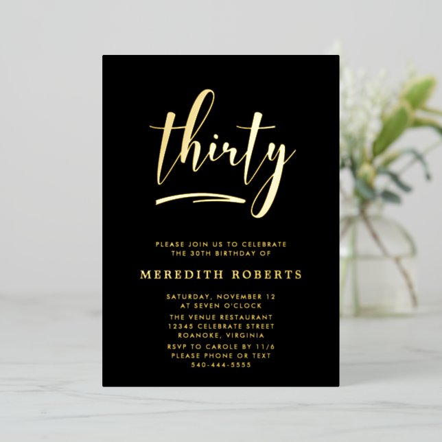 30th Birthday Gold on Black Luxe Elegant Party (Standing Front)