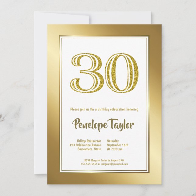 30th Birthday Gold Party Invitation (Front)