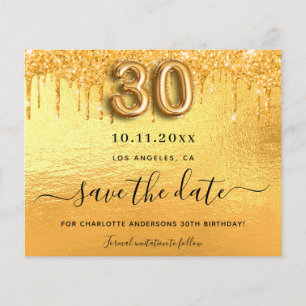 30th birthday gold save the date card