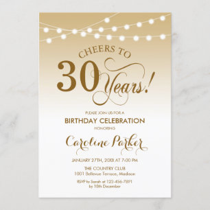 30th Birthday - Gold White Invitation