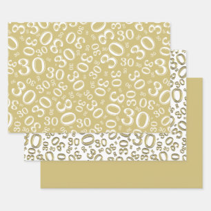 30th Birthday Gold & White Number Pattern 30 Wrapping Paper Sheet