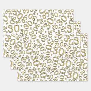 30th Birthday Gold & White Random Number Pattern Wrapping Paper Sheet