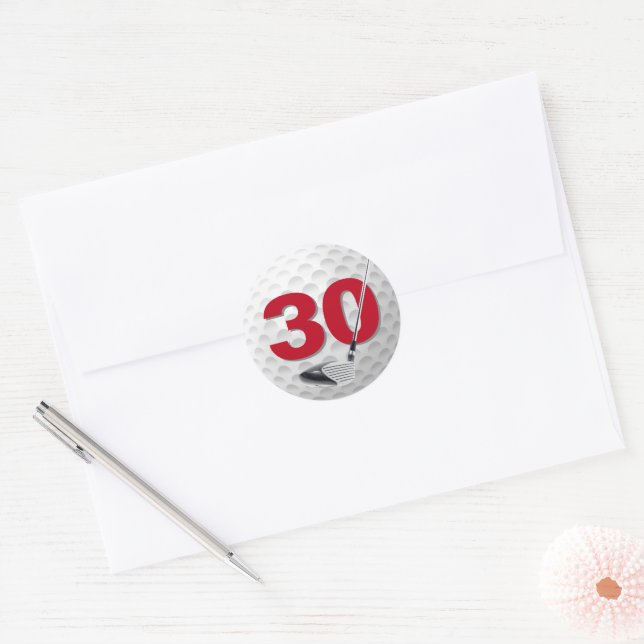 30th Birthday Golf Ball Design Classic Round Sticker (Envelope)