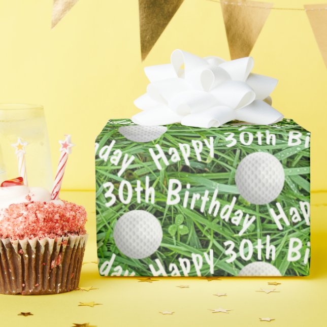 30th Birthday Golf Balls on Grass Wrapping Paper (Birthday Party)