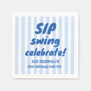 30th Birthday Golf Bold Blue Typography Stripes Napkin