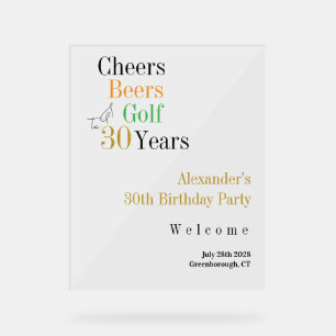 30th Birthday Golf Cheers Beers Party Welcome Sign