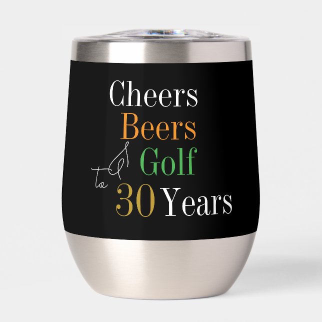 30th Birthday Golf Party Cheers Beers Black Gold (Front)