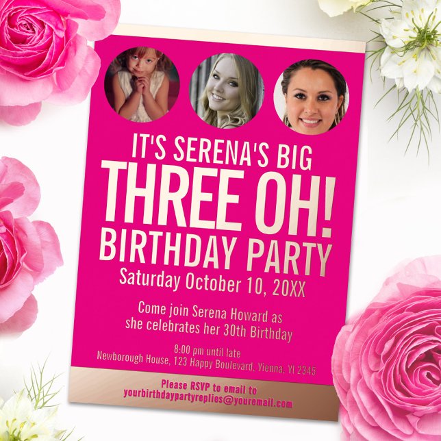 30th Birthday graphic pink gold foil photo circles (Creator Uploaded)