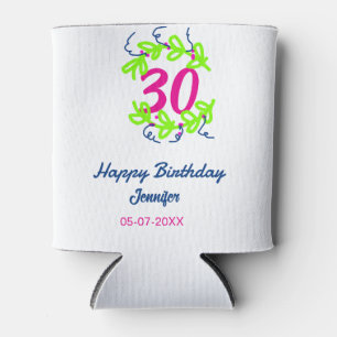 30th birthday green blue wreath name date rustic b can cooler