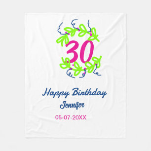 30th birthday green blue wreath name date rustic b fleece blanket