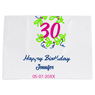 30th birthday green blue wreath name date rustic b large gift bag